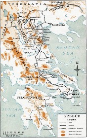 Coloured map of Greece