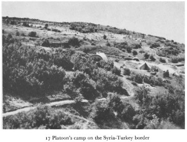 Black and white photograph of an army camp