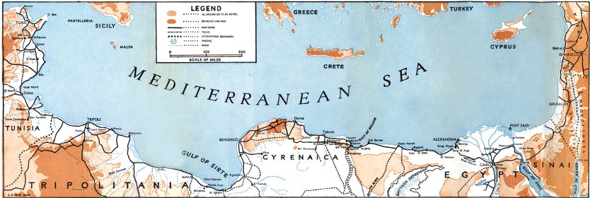 Coloured map of Mediterranean Sea