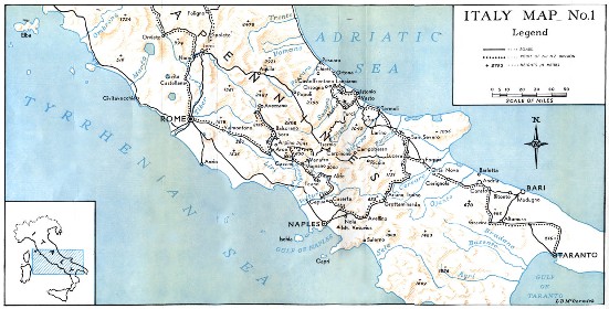 Coloured map of Italy