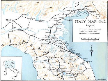 Coloured map of Italy